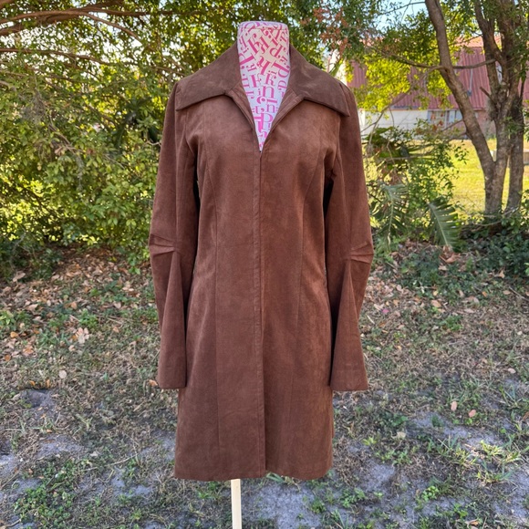Vintage Spooner Prague Brown Ultrasuede Mid Length Ruched Sleeve Car Coat Size 4 - Picture 11 of 11